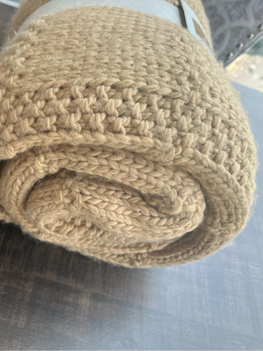 Threshold Grid Knit Throw Blanket in Camel Tan